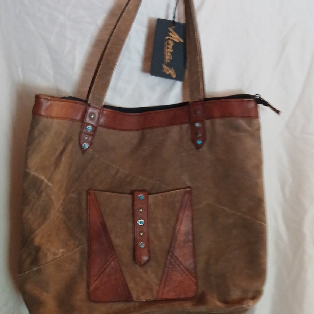 Mona B Brown and Tan Tote Bag